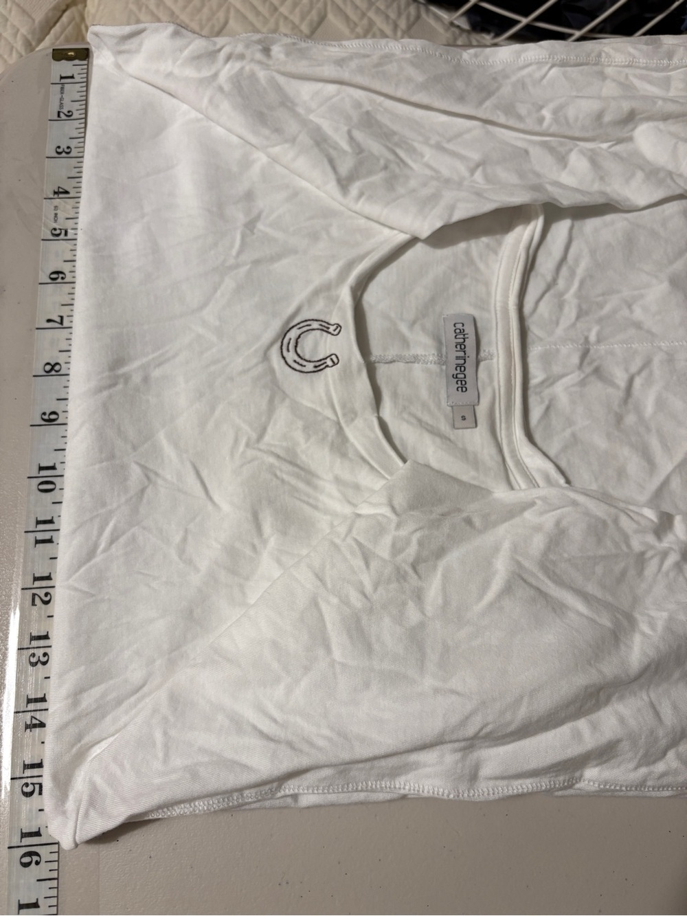 Catherine Gee White Horeshoe Long-Sleeve Tee Size Small Embroidered Americana - Picture 10 of 12